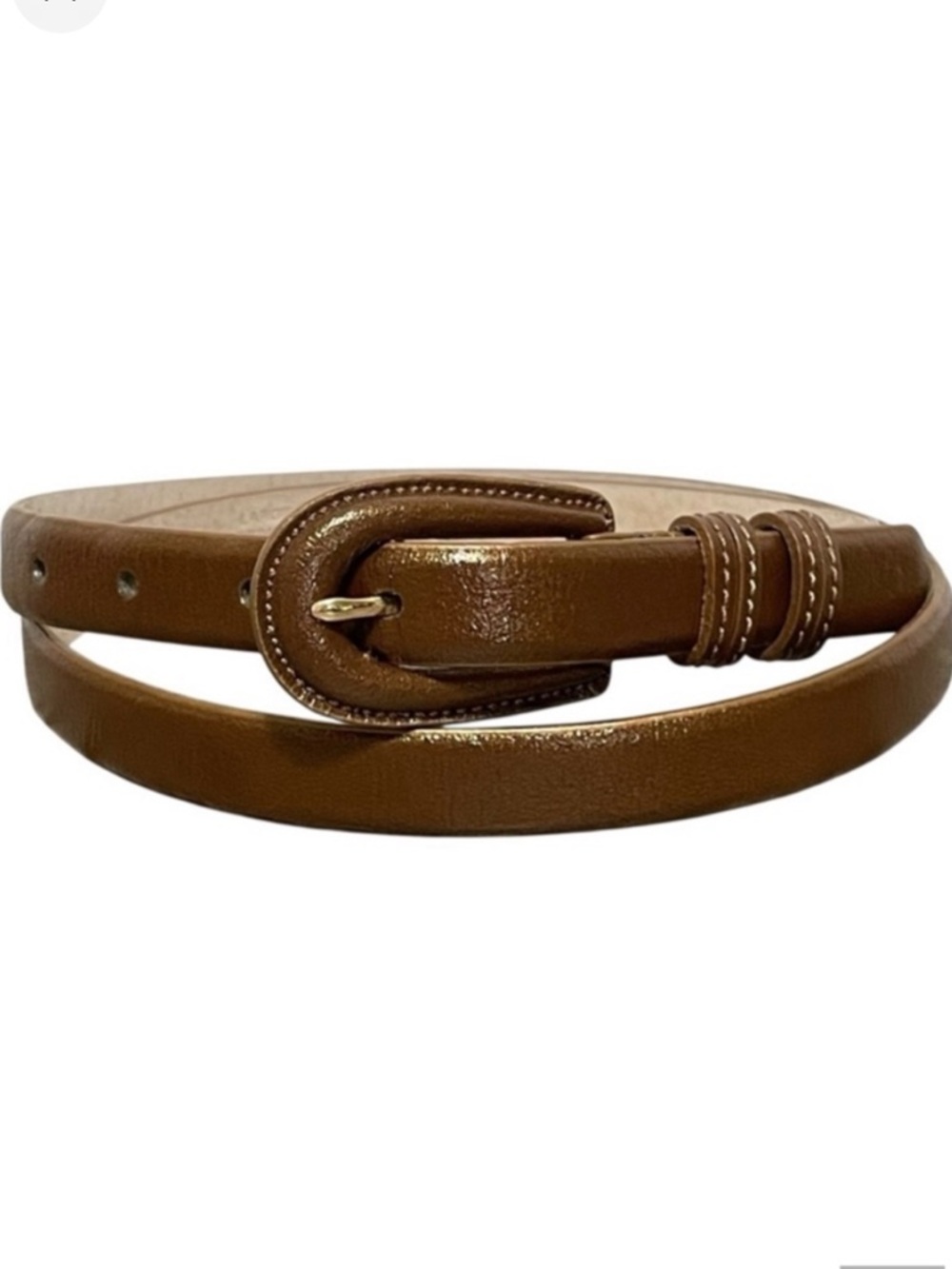 Liz Claiborne Leather Skinny Belt Bronze Shiny Brown Dressy Office Career Size L
